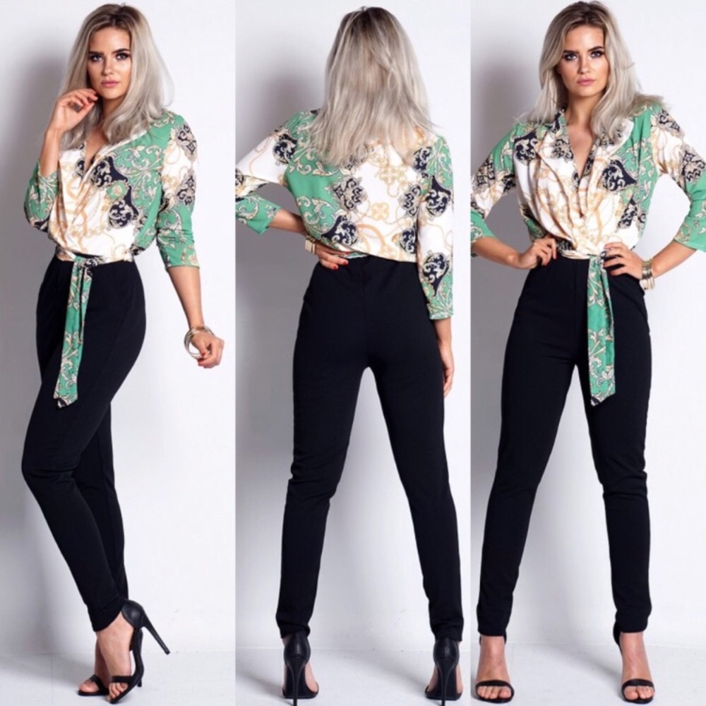 💚🖤Lexie Green Front Wrap Jumpsuit